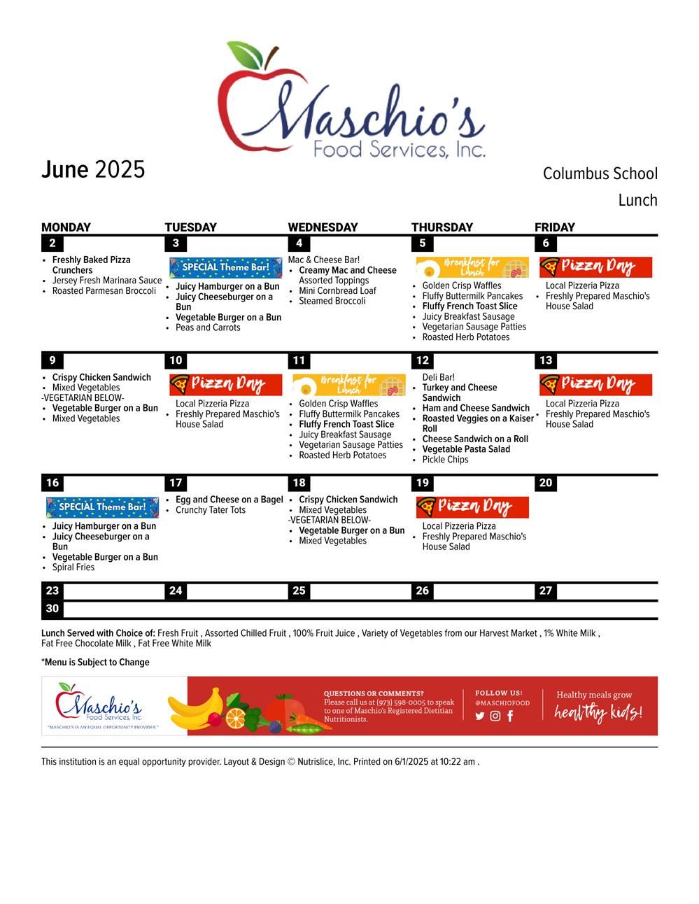  June Lunch Menu 